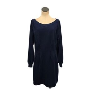 Etica Dress Womens Large Navy Blue Long Sleeve Sweatshirt‎ Tunic Pockets Cotton